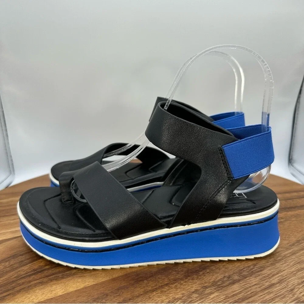 Franco Sarto Elliot Sandals Black Leather Blue Casual Travel Strappy Women's‎ 6M